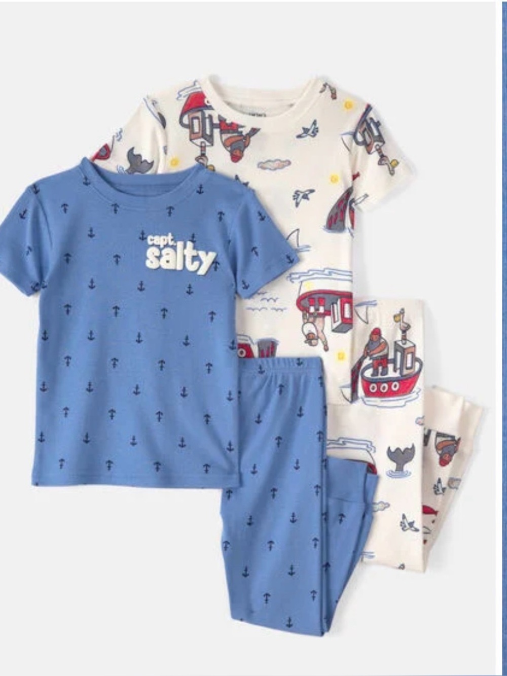 Baby Boy Anchor 100% Cotton Snug Fit 4-Piece Pajama Set - Blue/Cream 12m